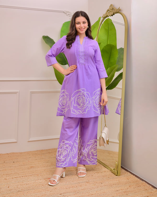 Lilac Pintex Handwork Cotton Co-ord