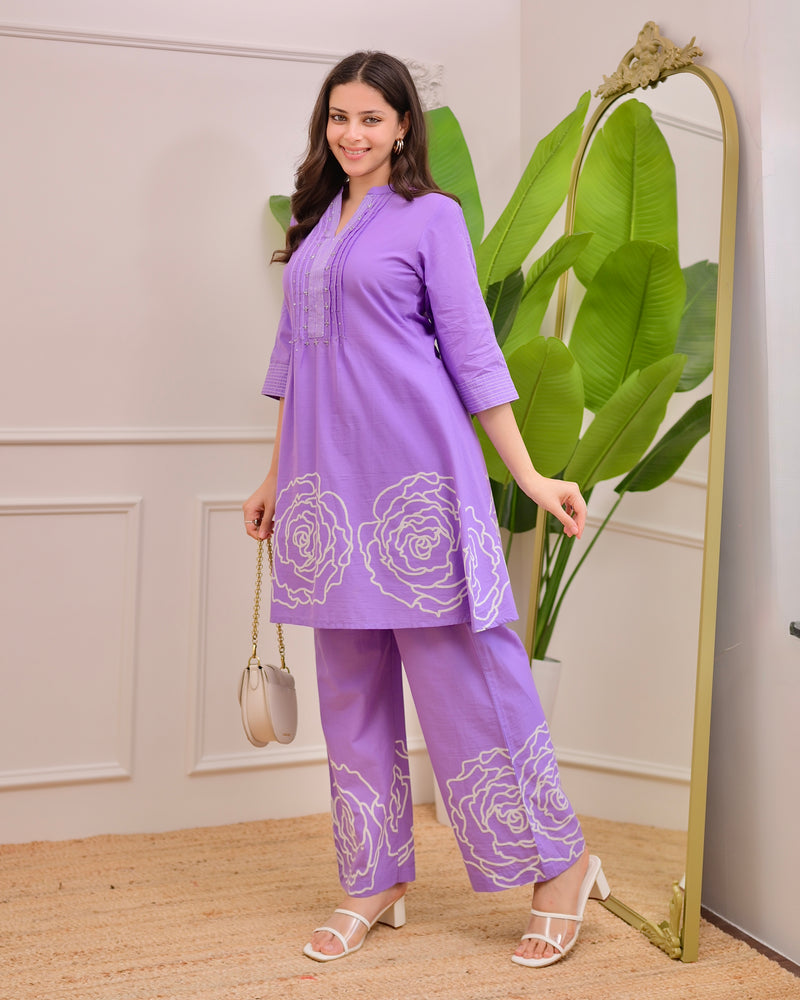 Lilac Pintex Handwork Cotton Co-ord