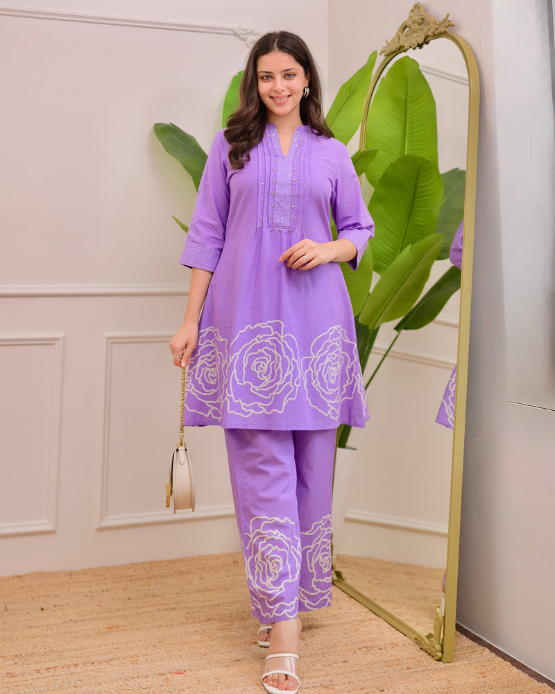 Lilac Pintex Handwork Cotton Co-ord