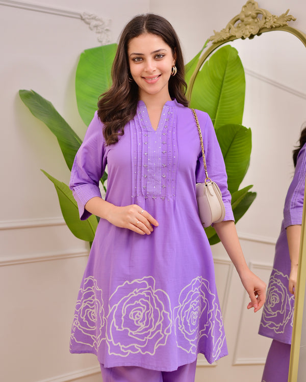 Lilac Pintex Handwork Cotton Co-ord