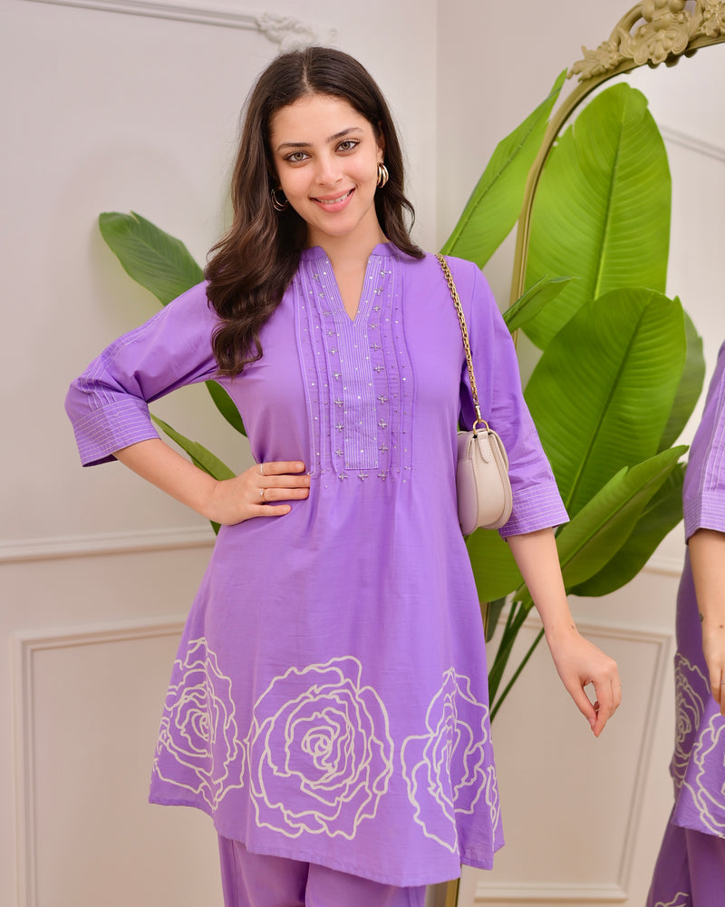 Lilac Pintex Handwork Cotton Co-ord