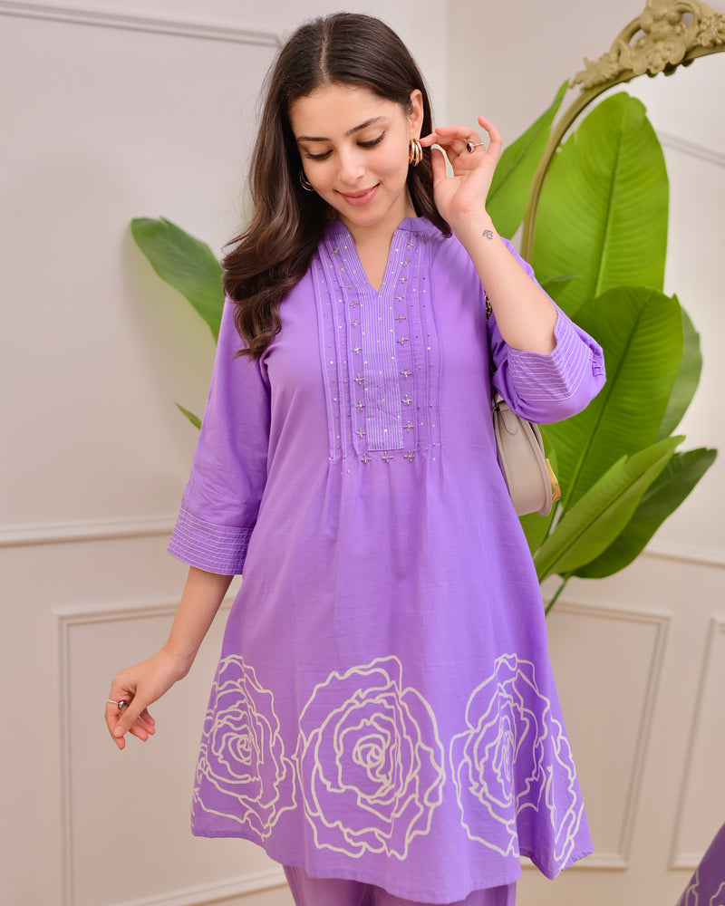 Lilac Pintex Handwork Cotton Co-ord