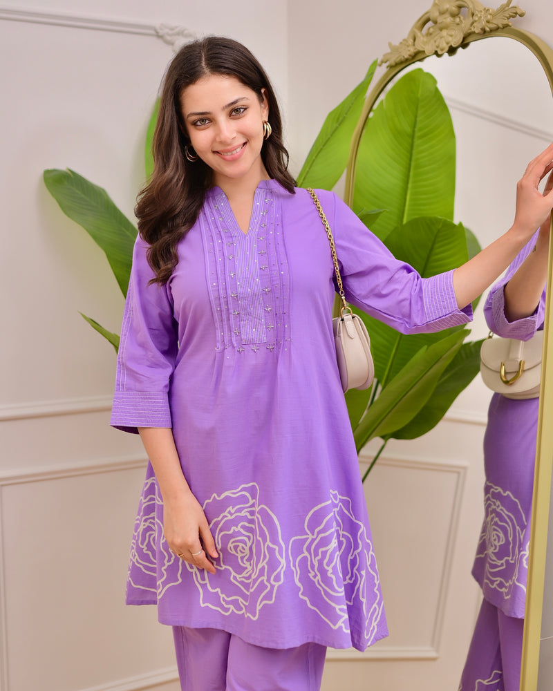 Lilac Pintex Handwork Cotton Co-ord