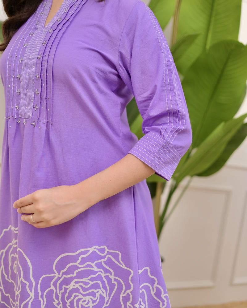 Lilac Pintex Handwork Cotton Co-ord