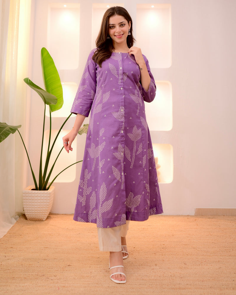 Orchid Ivory Bandhani A Line Cotton Kurta Set