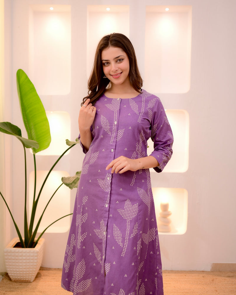 Orchid Ivory Bandhani A Line Cotton Kurta Set