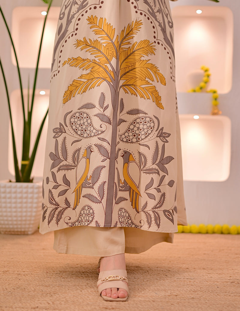 Ivory Mustard Tropical A Line Kurta Palazzo Set