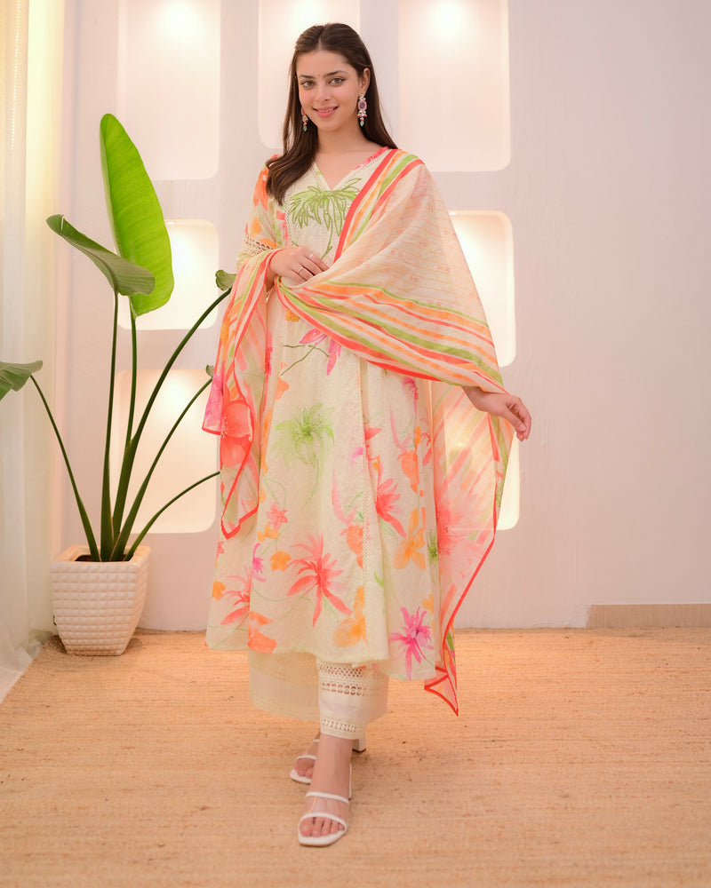 Minty Green Pakistani Schiffli Floral A Line Suit