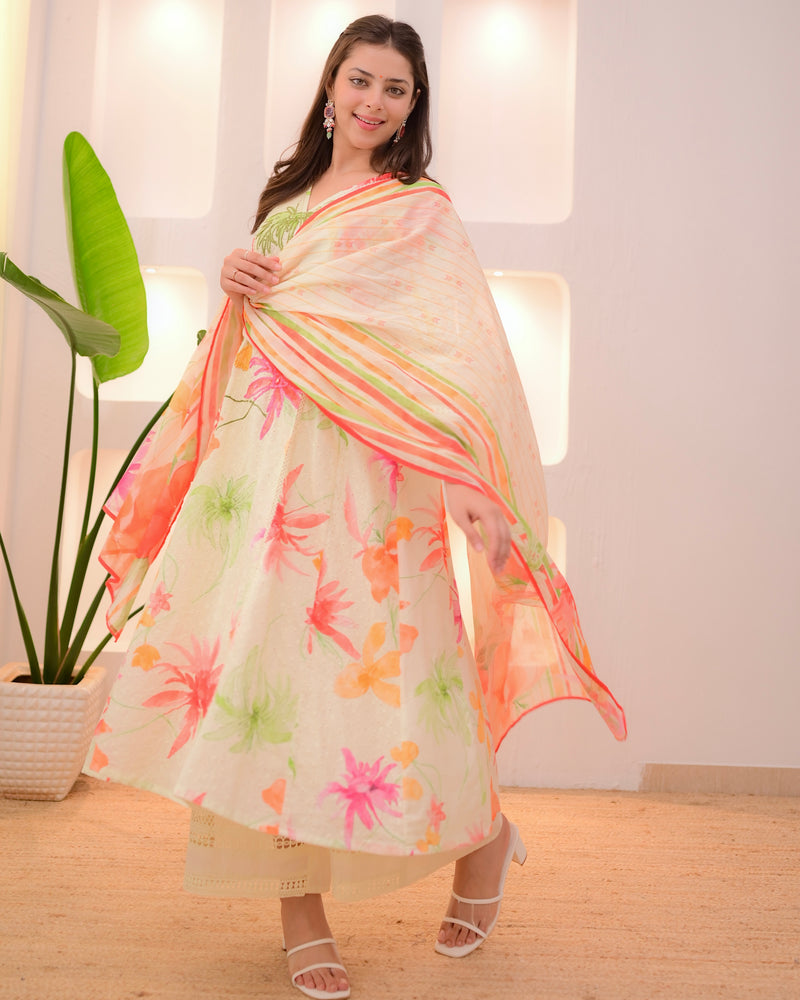 Minty Green Pakistani Schiffli Floral A Line Suit