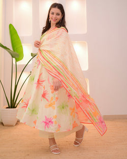 Minty Green Pakistani Schiffli Floral A Line Suit