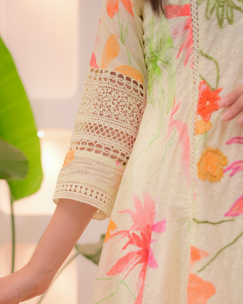 Minty Green Pakistani Schiffli Floral A Line Suit