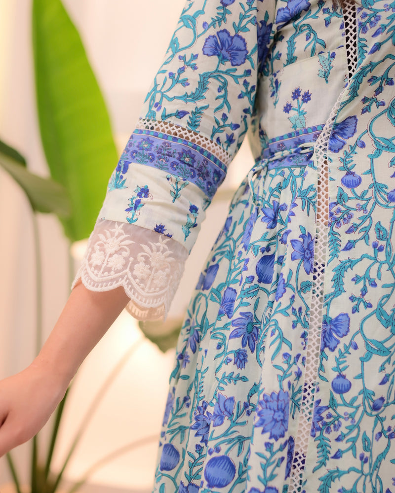 Blue Elora Garden Cotton A Line Afghani Suit