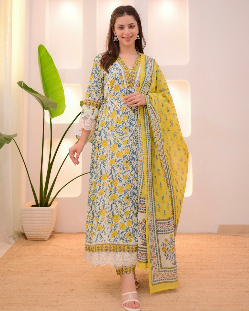 Sunflower Garden Cotton A Line Afghani Suit