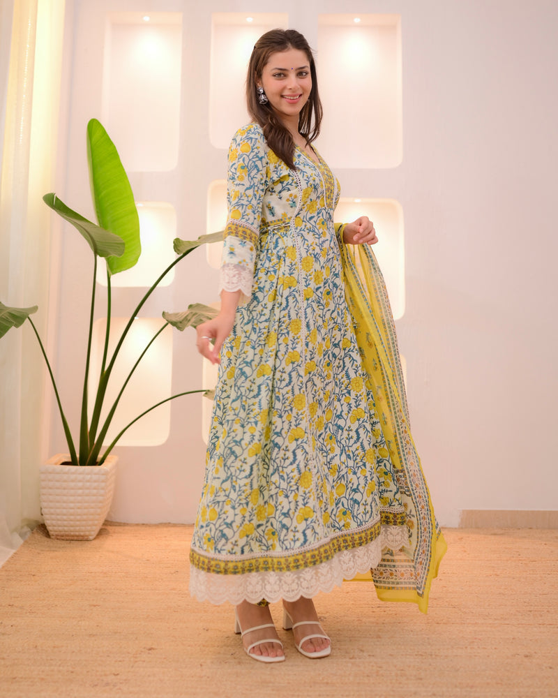 Sunflower Garden Cotton A Line Afghani Suit