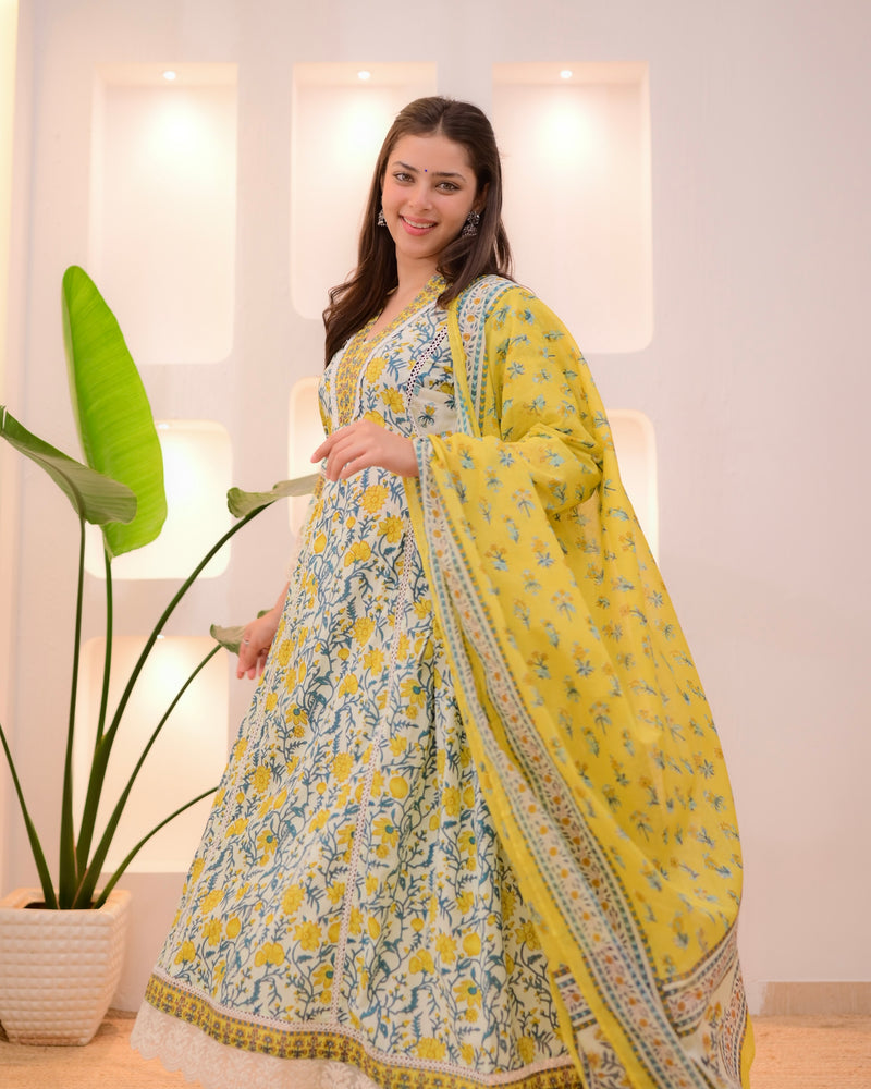 Sunflower Garden Cotton A Line Afghani Suit