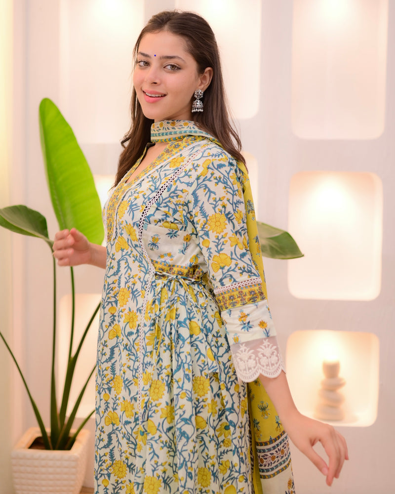 Sunflower Garden Cotton A Line Afghani Suit