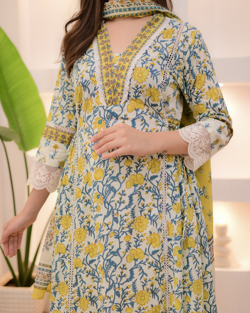 Sunflower Garden Cotton A Line Afghani Suit