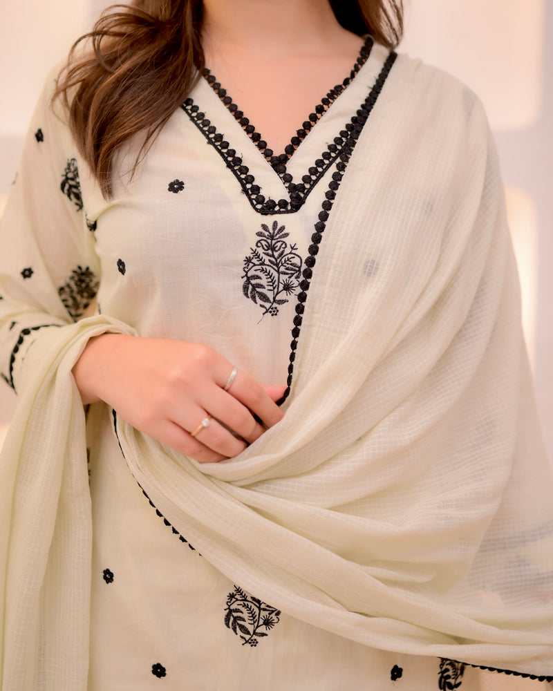 Ivory Noor Threadwork Premium Chanderi Cotton Suit