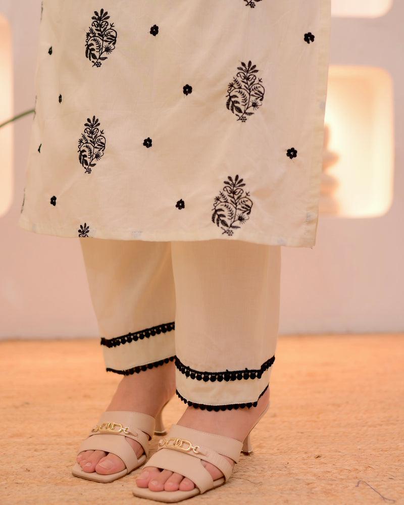 Ivory Noor Threadwork Premium Chanderi Cotton Suit