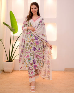 Ivory Floral Lace Pakistani Cotton Suit