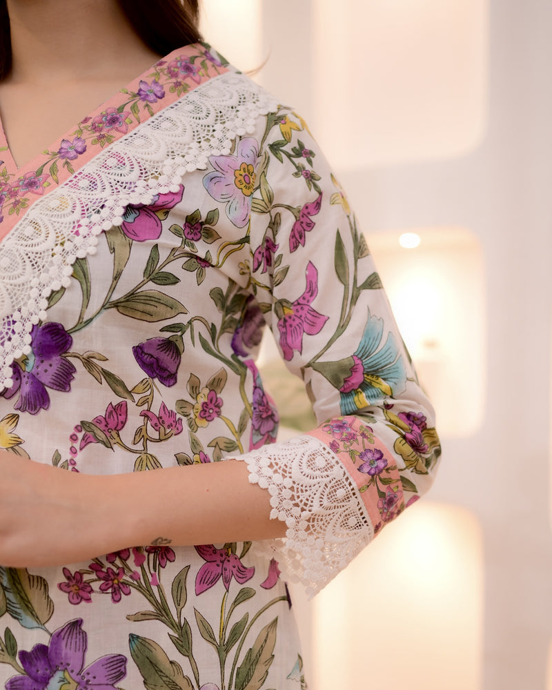 Ivory Floral Lace Pakistani Cotton Suit