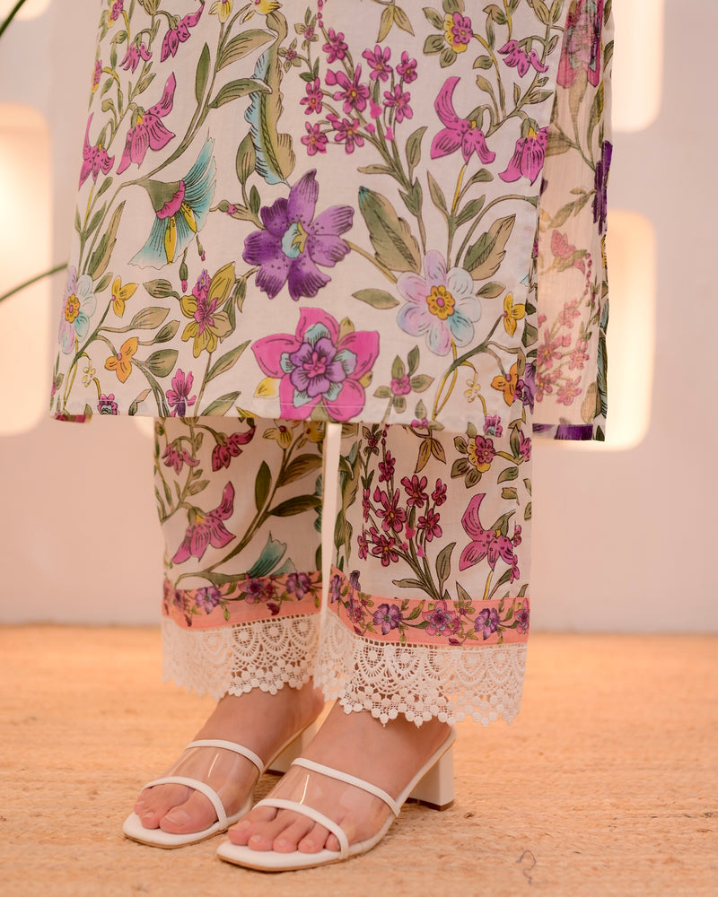 Ivory Floral Lace Pakistani Cotton Suit