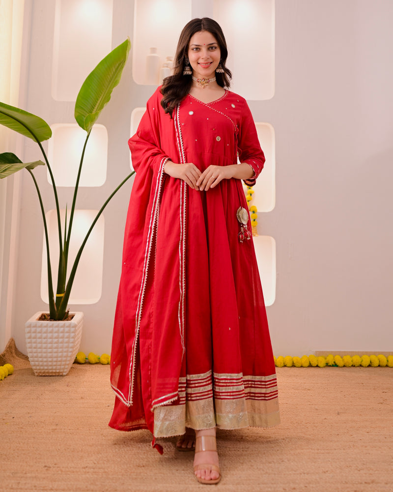 Maroon Noor-e-Gul Cotton Festive Anarkali