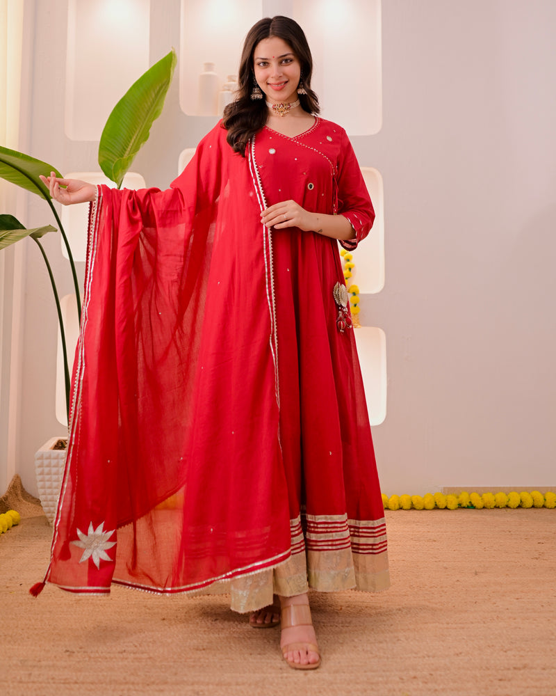 Maroon Noor-e-Gul Cotton Festive Anarkali