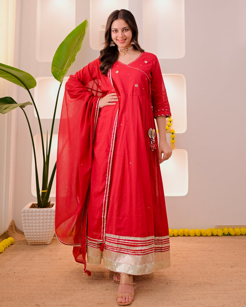 Maroon Noor-e-Gul Cotton Festive Anarkali