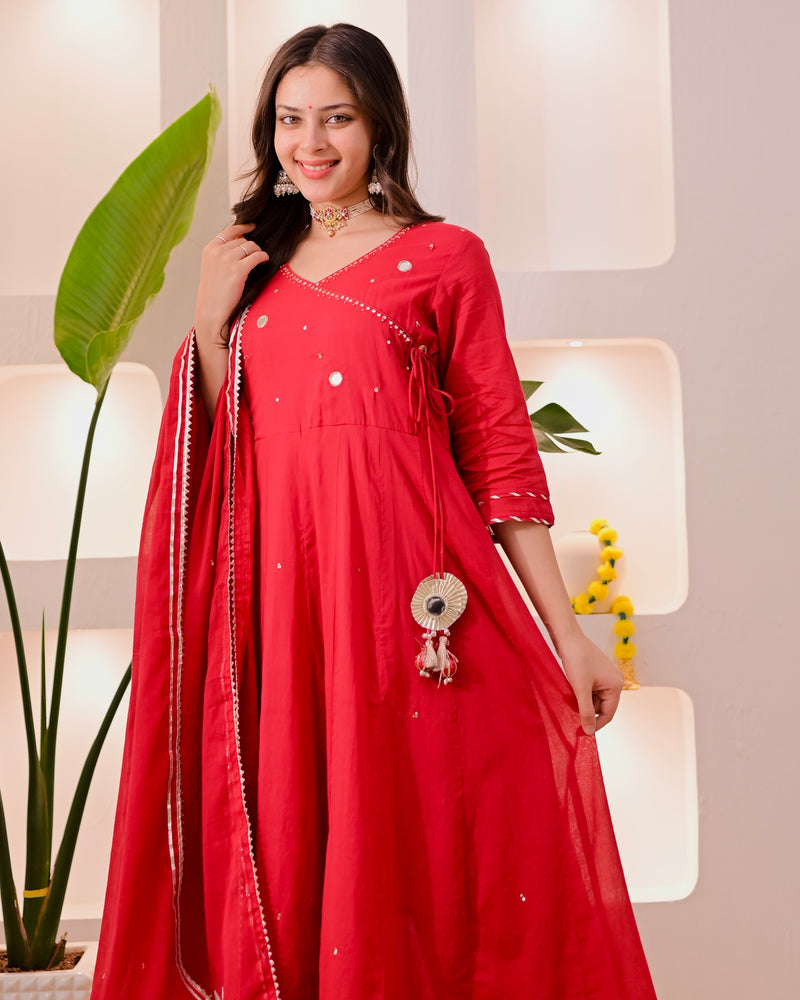 Maroon Noor-e-Gul Cotton Festive Anarkali