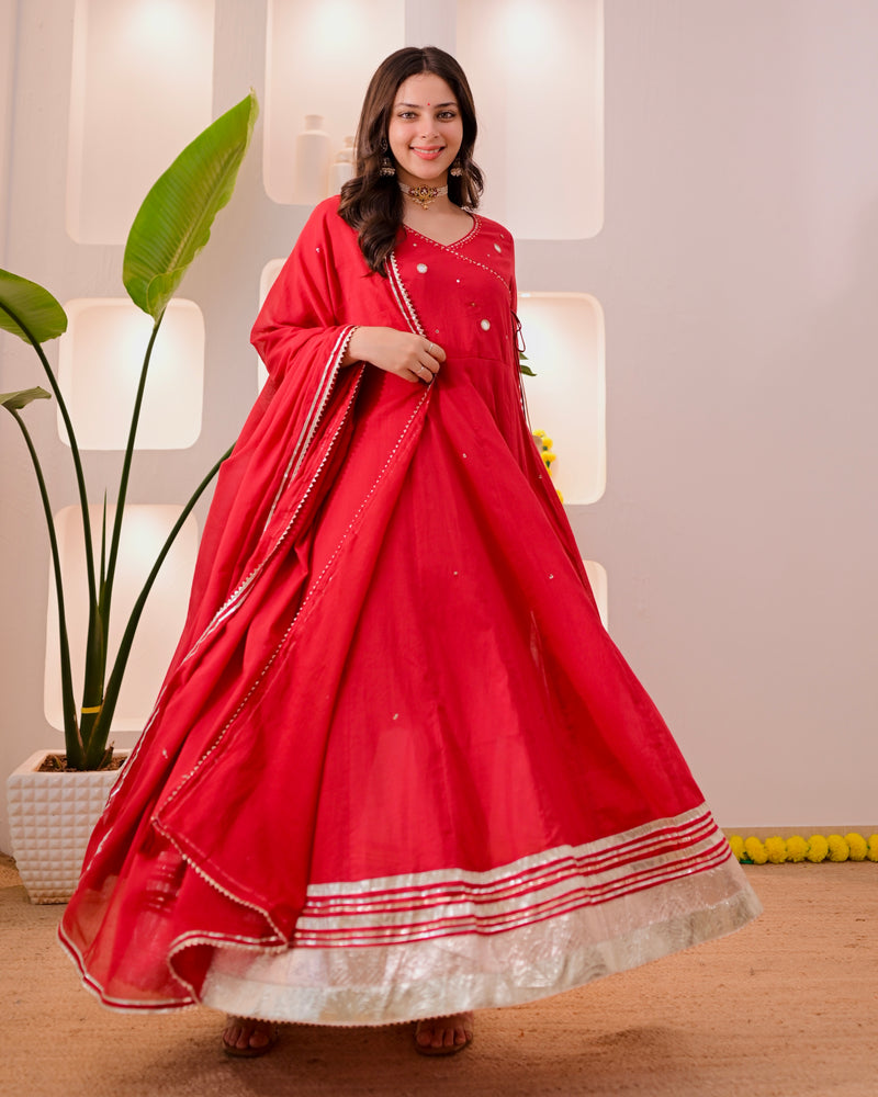 Maroon Noor-e-Gul Cotton Festive Anarkali