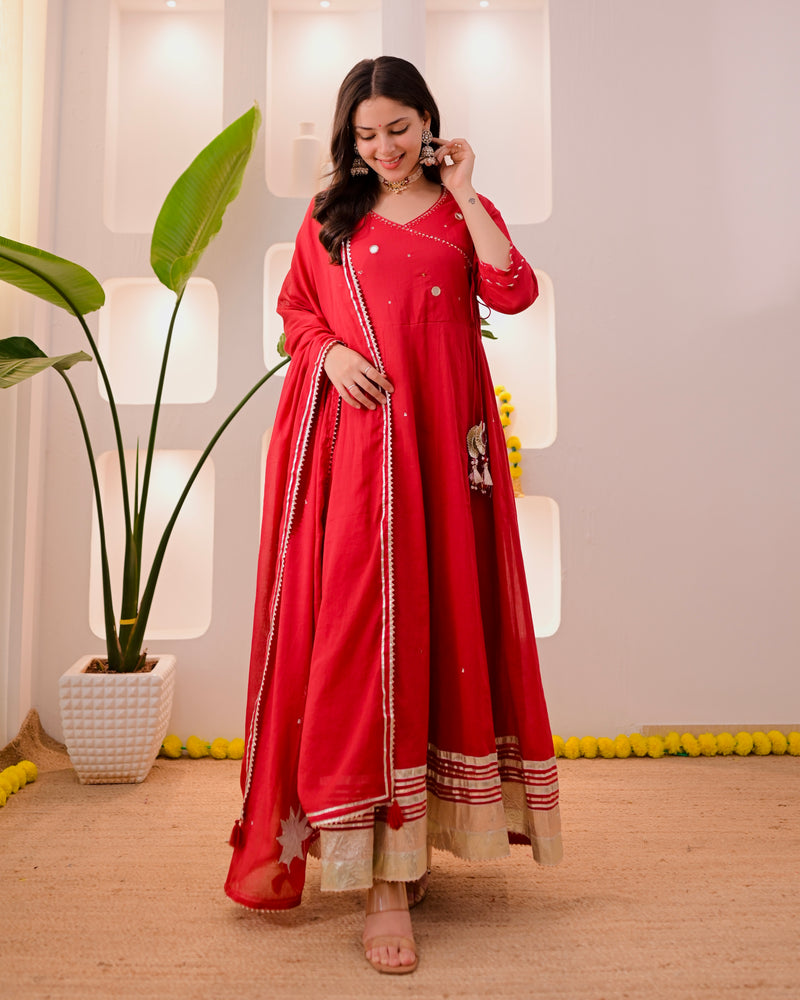 Maroon Noor-e-Gul Cotton Festive Anarkali