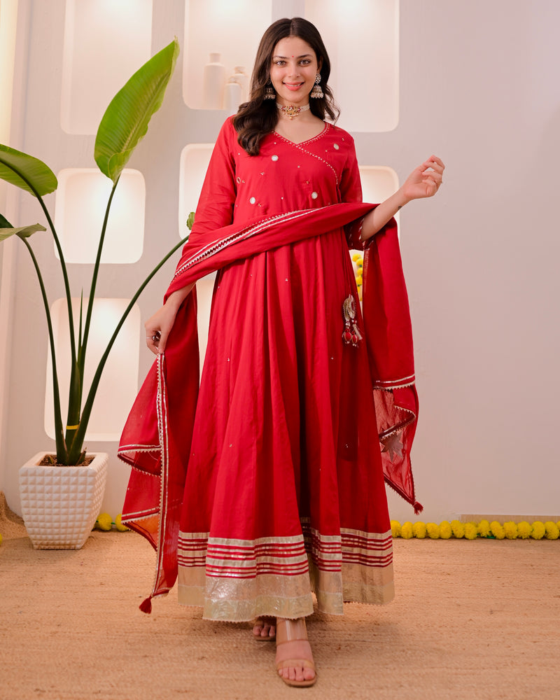 Maroon Noor-e-Gul Cotton Festive Anarkali