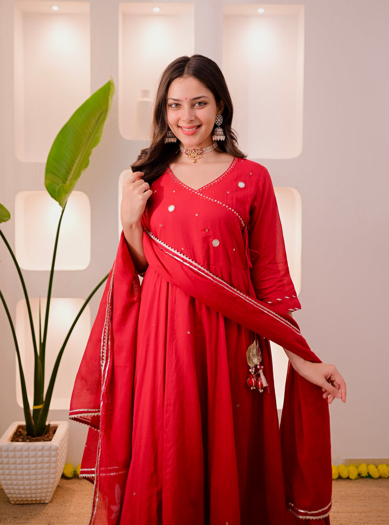 Maroon Noor-e-Gul Cotton Festive Anarkali