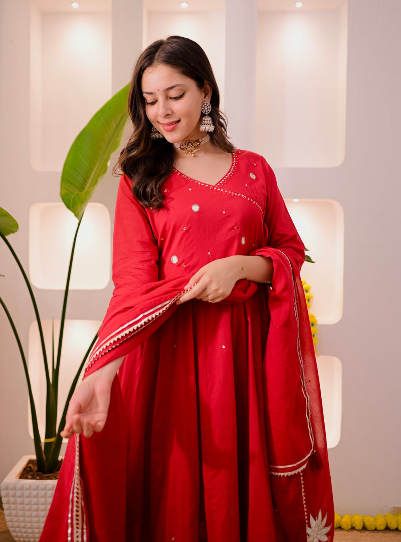 Maroon Noor-e-Gul Cotton Festive Anarkali