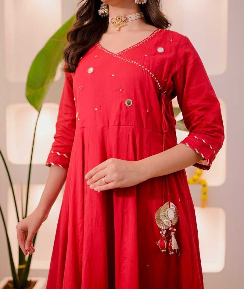 Maroon Noor-e-Gul Cotton Festive Anarkali