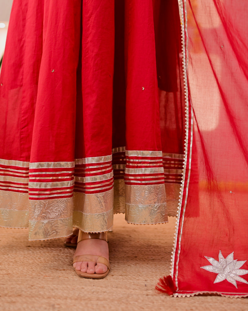 Maroon Noor-e-Gul Cotton Festive Anarkali
