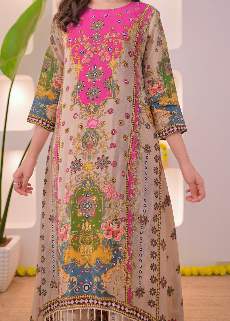 Noor Mahal Golden Beige Handwork Crepe Festive Suit