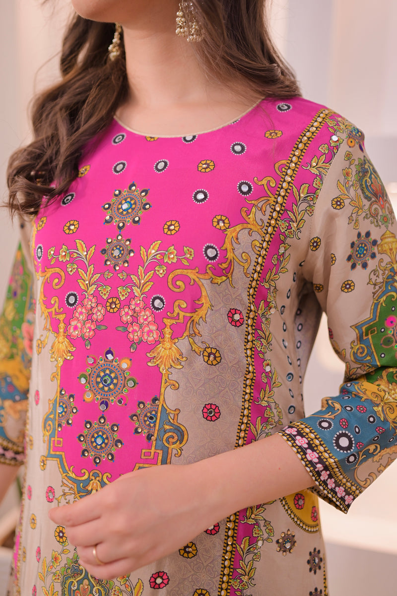 Noor Mahal Golden Beige Handwork Crepe Festive Suit