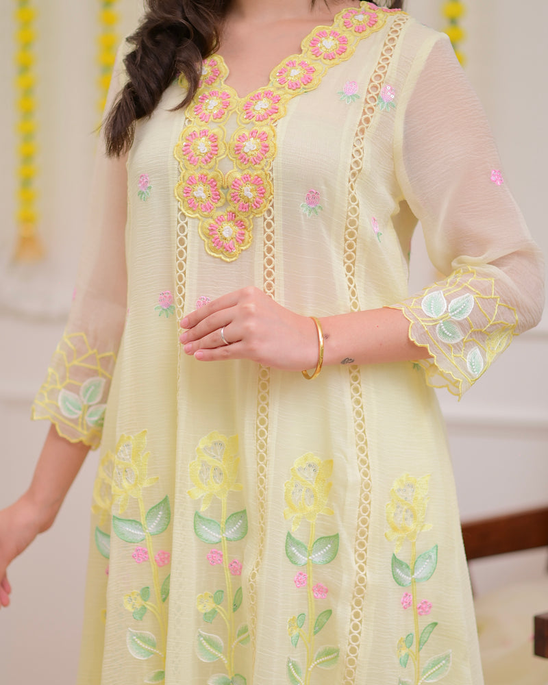 Vanilla Handwork Chiffon Crush Festive Anarkali