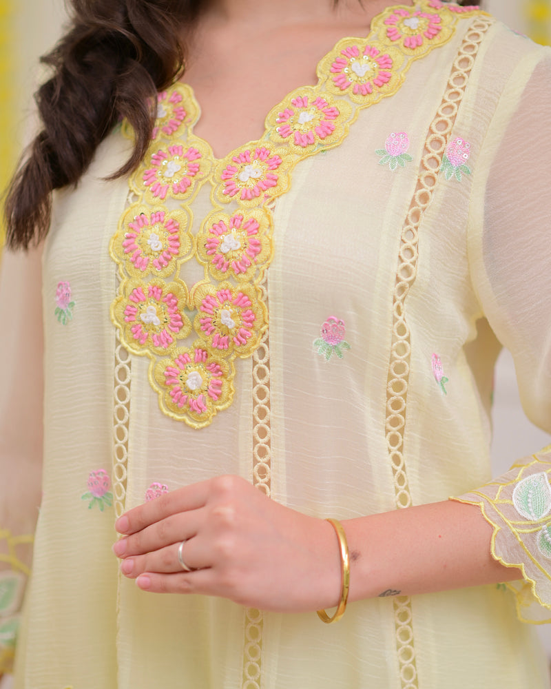 Vanilla Handwork Chiffon Crush Festive Anarkali