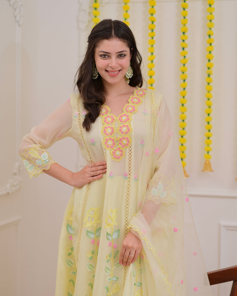 Vanilla Handwork Chiffon Crush Festive Anarkali