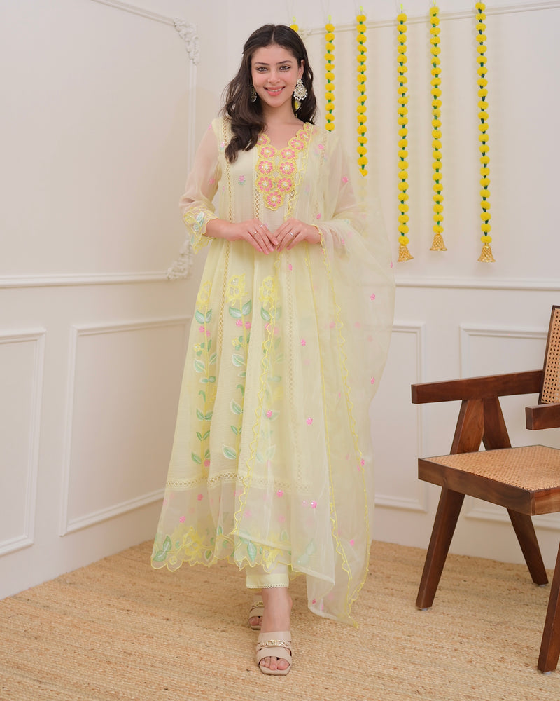 Vanilla Handwork Chiffon Crush Festive Anarkali