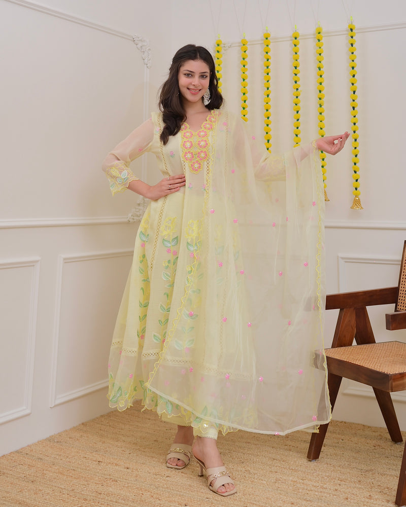 Vanilla Handwork Chiffon Crush Festive Anarkali