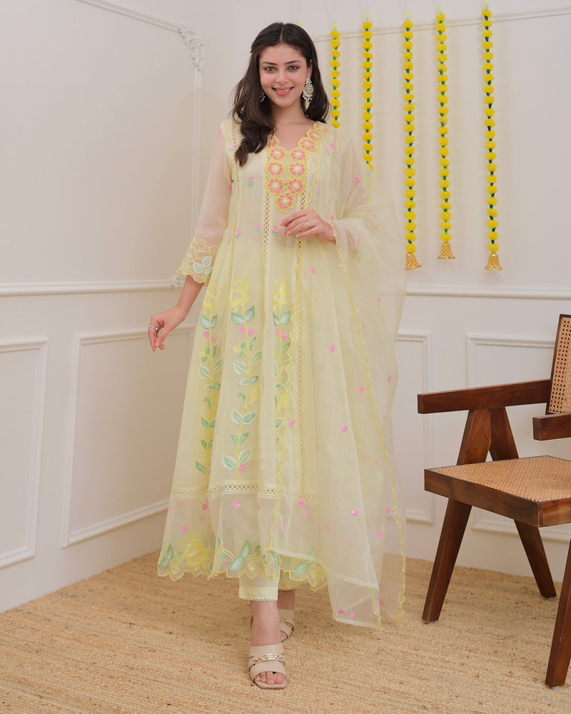 Vanilla Handwork Chiffon Crush Festive Anarkali