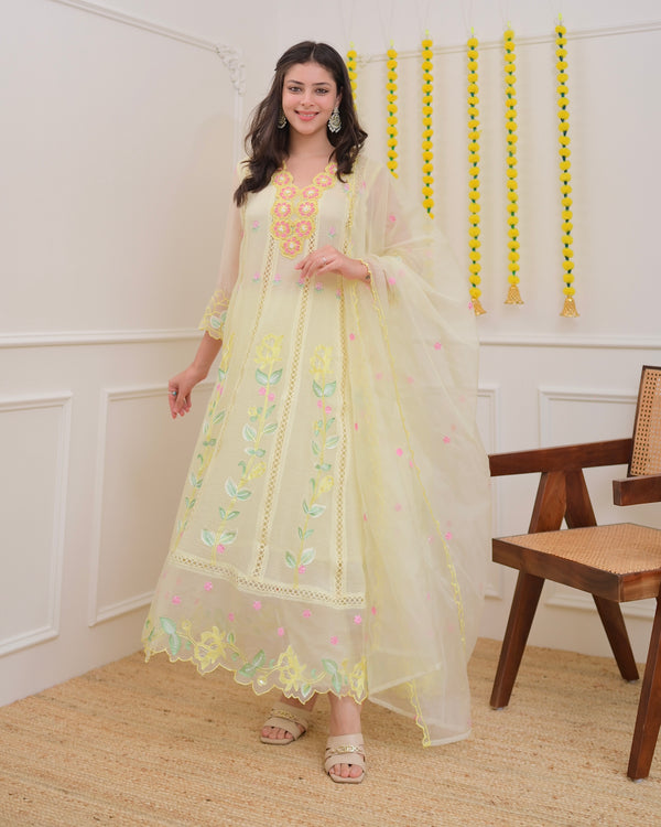 Vanilla Handwork Chiffon Crush Festive Anarkali