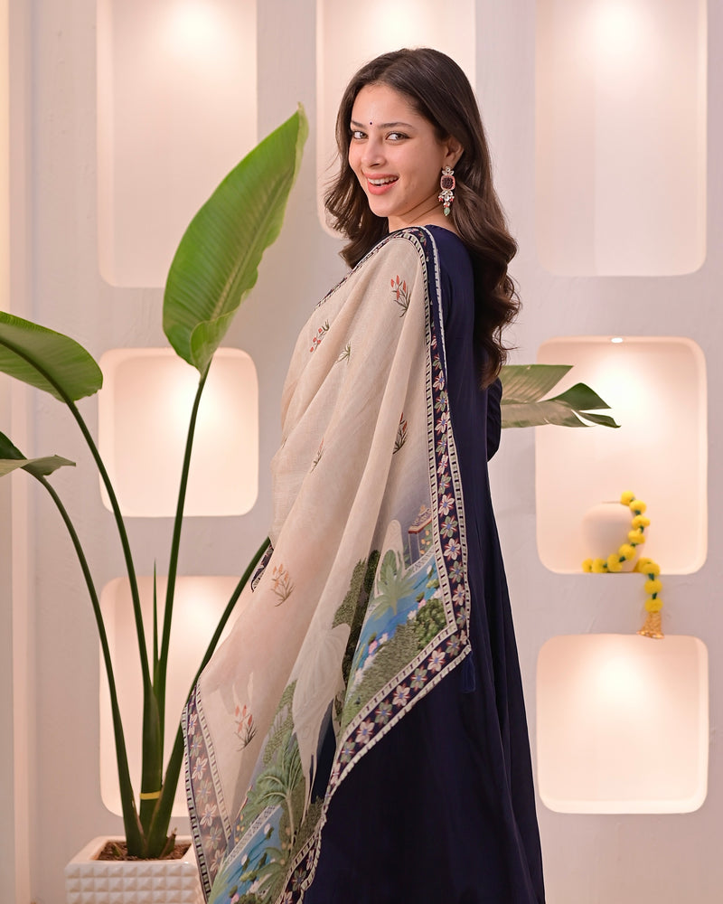 Navy Noor-e-Bagh Crepe A Line Handwork Suit
