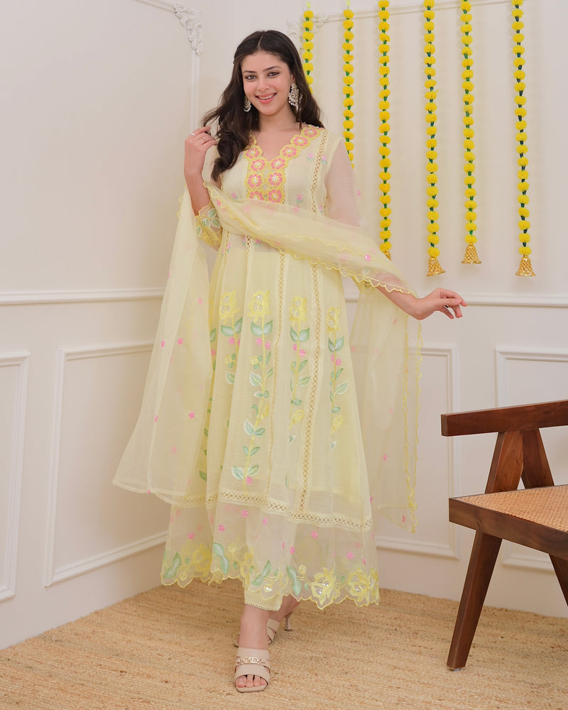 Vanilla Handwork Chiffon Crush Festive Anarkali