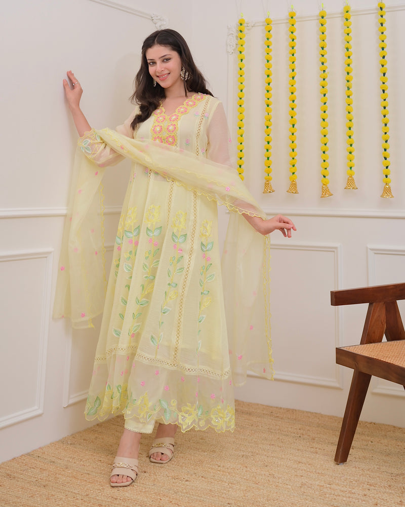 Vanilla Handwork Chiffon Crush Festive Anarkali