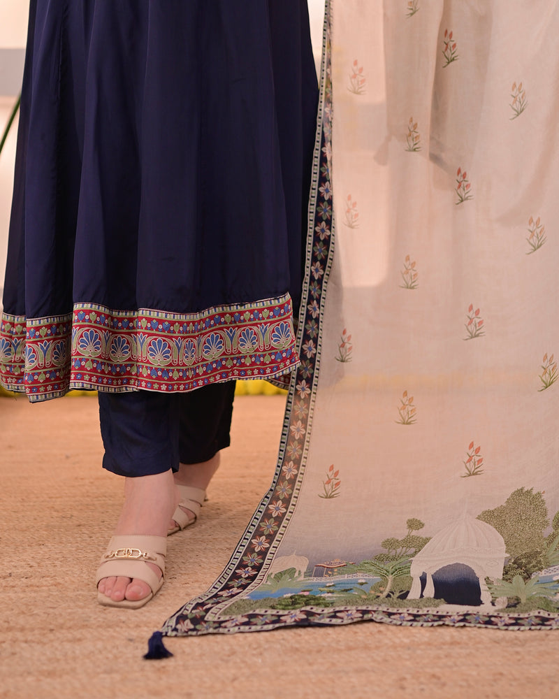 Navy Noor-e-Bagh Crepe A Line Handwork Suit